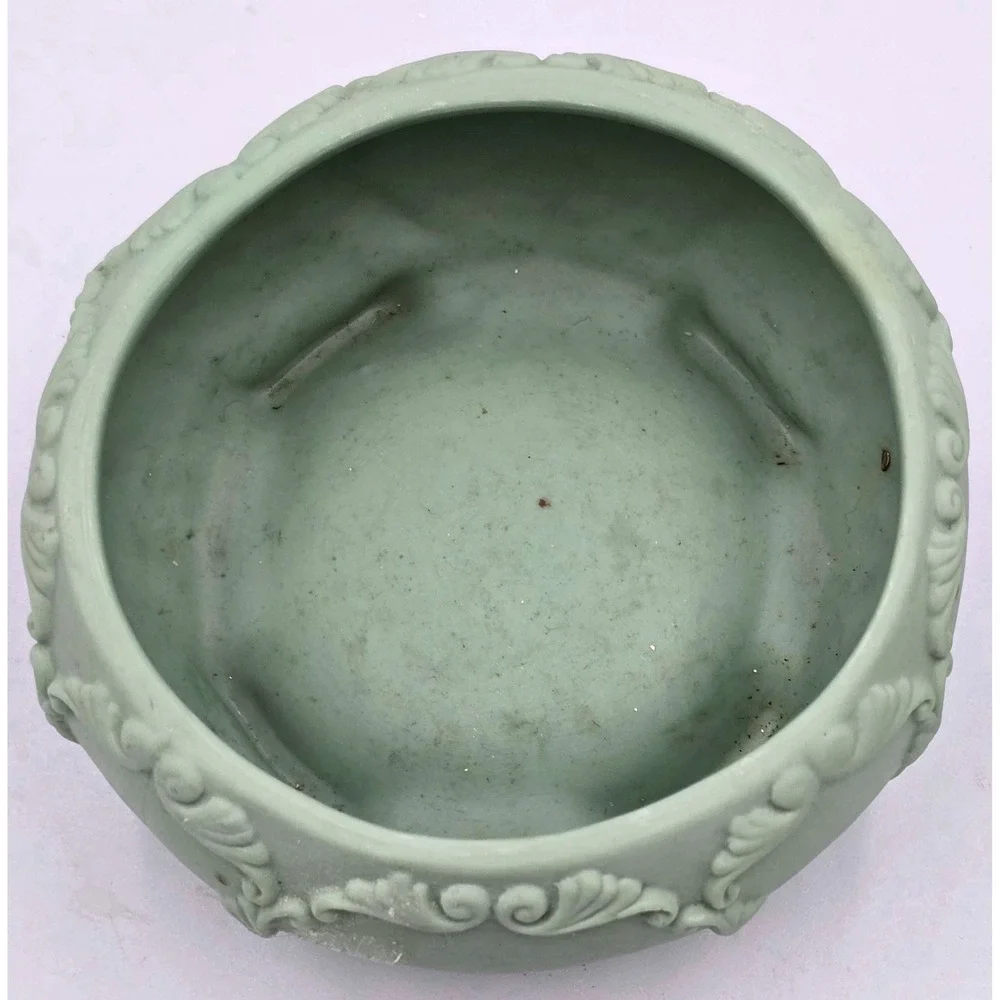 Jasperware Green Caladon Ivory Cherub Porcelain Trinket Victorian Dish Cameo